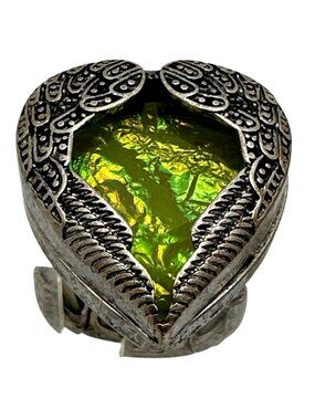 Whimsical Heart Shaped Ring Stretch Angelic Wings Shimmer Fairygoth